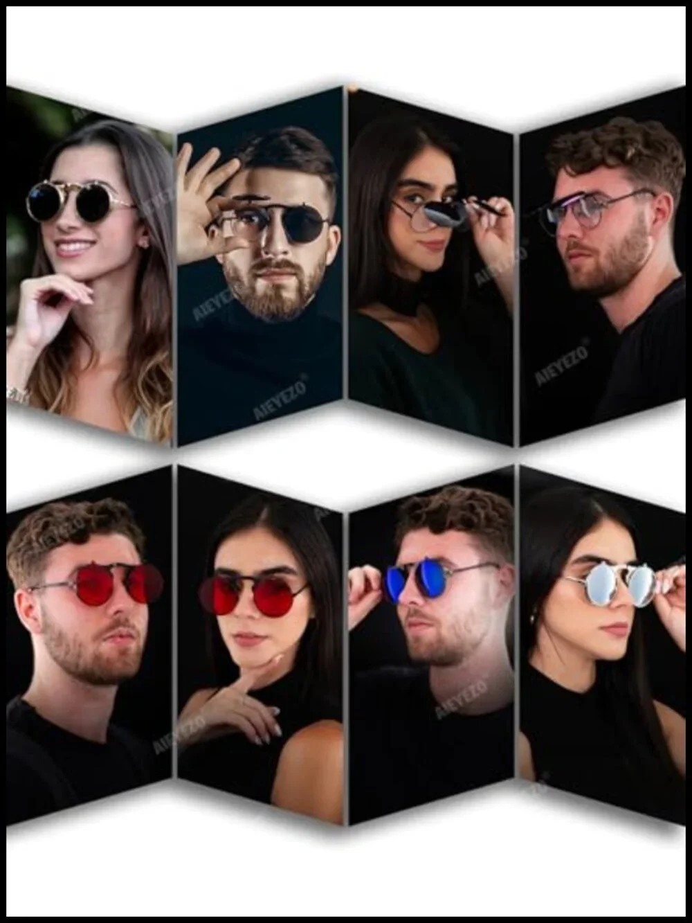 Round Flip Up Sunglasses Metal Frame Retro Steampunk